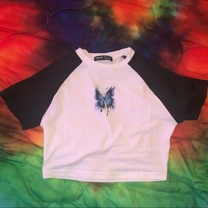 SHEIN crop top black and white butterfly